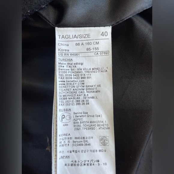 Black Wool Pea Coat by Stile Benetton (United Colors of Benetton) - Picture 7 of 8